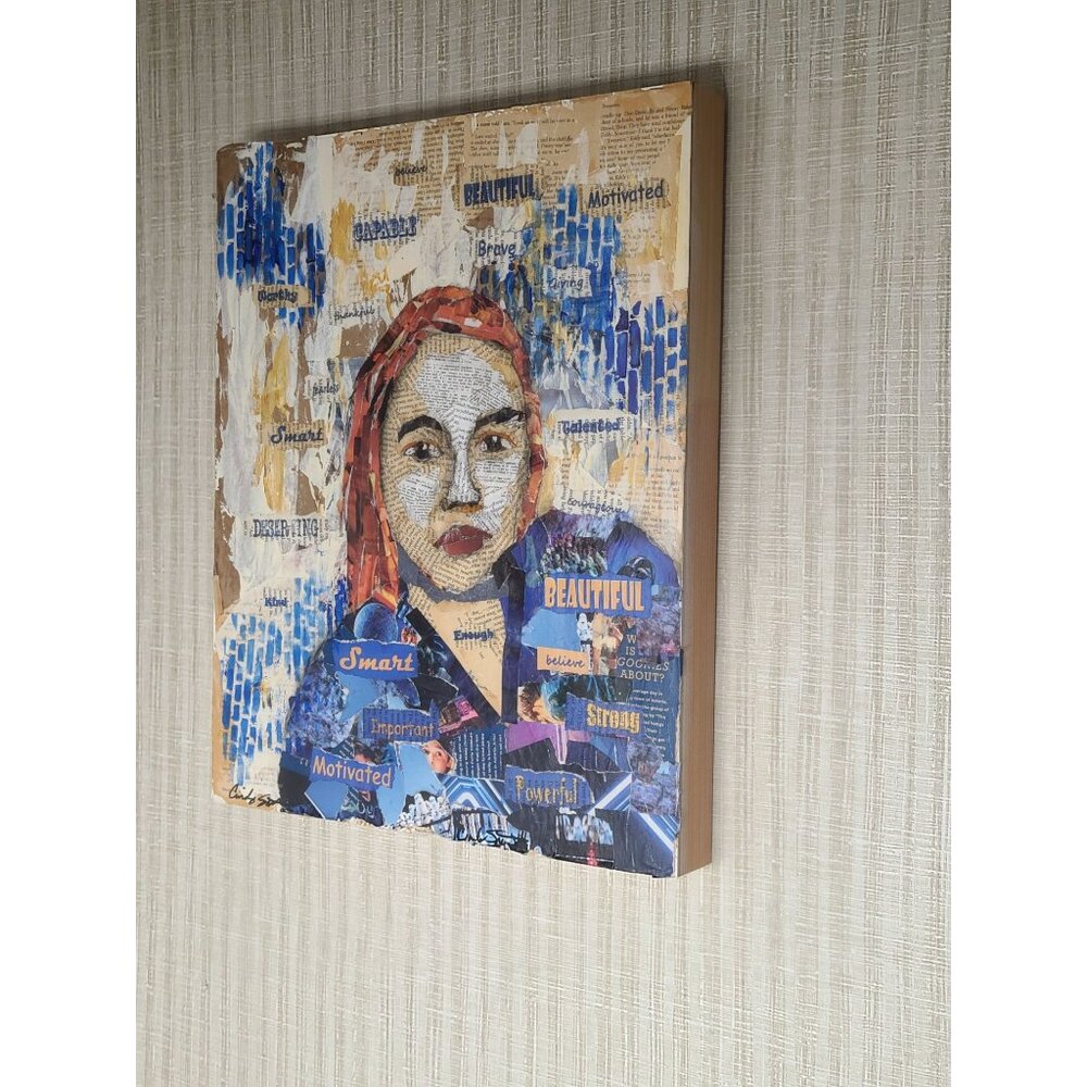 "I Am" Mixed Media Collage 16"x20" Torn Paper Art On Cradled‎ Wood Panel